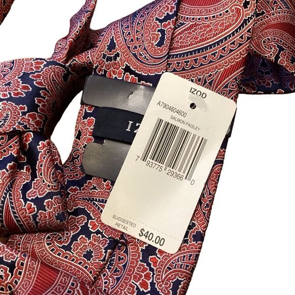 NWT Silk Izod Salmon Paisley Neck Tie - Picture 6 of 9